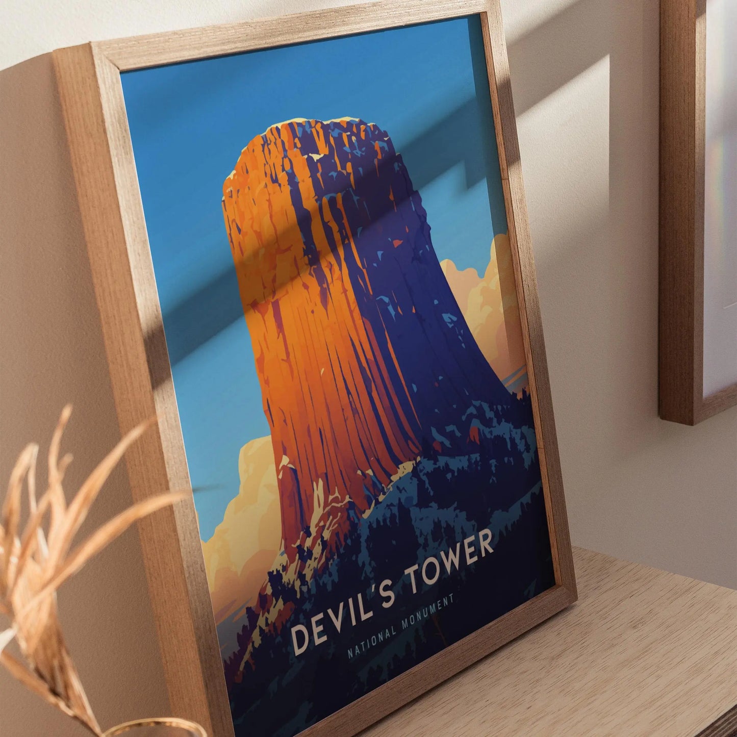 Devil&#39;s Tower National Monument Poster - Iconic Wyoming Landmark, Available Framed/Unframed, Perfect Gift for Hikers and Travelers