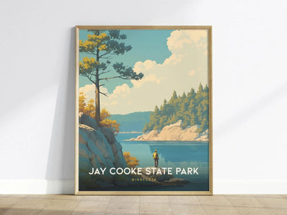 Jay Cooke State Park, Minnesota Poster - Hiker Along the River Scene, Available Framed or Unframed, Perfect Gift for Nature Lovers, MN Decor