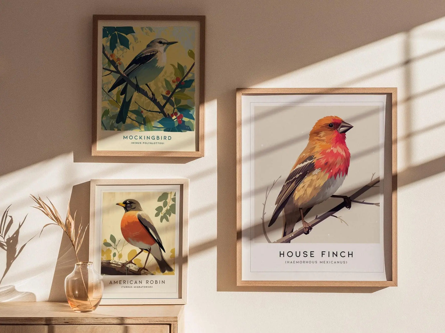 House Finch Framed Poster | Vibrant Bird Illustration Print | National Audubon Wildlife Wall Art | Bird Watcher Nature Lover Farm House Cottagecore Decor