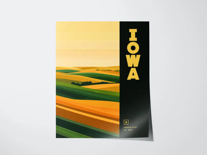 Iowa, The Hawkeye State Poster - Abstract Rolling Hills Landscape, Available Framed/Unframed, Perfect for Home Decor, Great Iowa State Gift