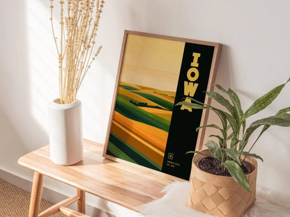 Iowa, The Hawkeye State Poster - Abstract Rolling Hills Landscape, Available Framed/Unframed, Perfect for Home Decor, Great Iowa State Gift