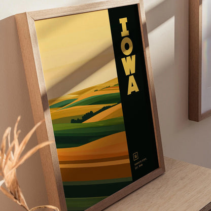 Iowa, The Hawkeye State Poster - Abstract Rolling Hills Landscape, Available Framed/Unframed, Perfect for Home Decor, Great Iowa State Gift