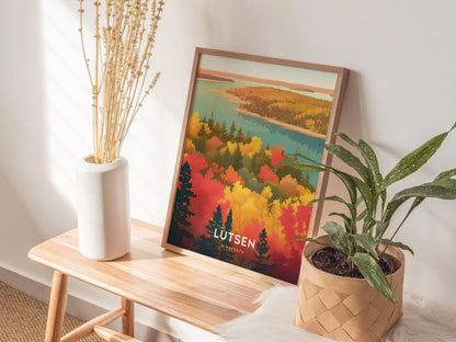 Lutsen, Minnesota Poster - Autumn Foliage and Mountain Views, Available Framed/Unframed, Perfect for Nature Lovers, Beautiful Fall Colors