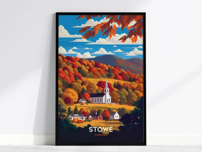 Stowe, Vermont Poster - Church Steeple Amidst Fall Colors, Available Framed/Unframed, Ideal Fall or Autumn Decor, Vermont Wall Decor