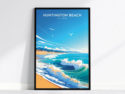 Huntington Beach, California Poster - Vibrant Surf City Scene, Perfect for Home Decor, Available Framed or Unframed, Coastal Home Decor