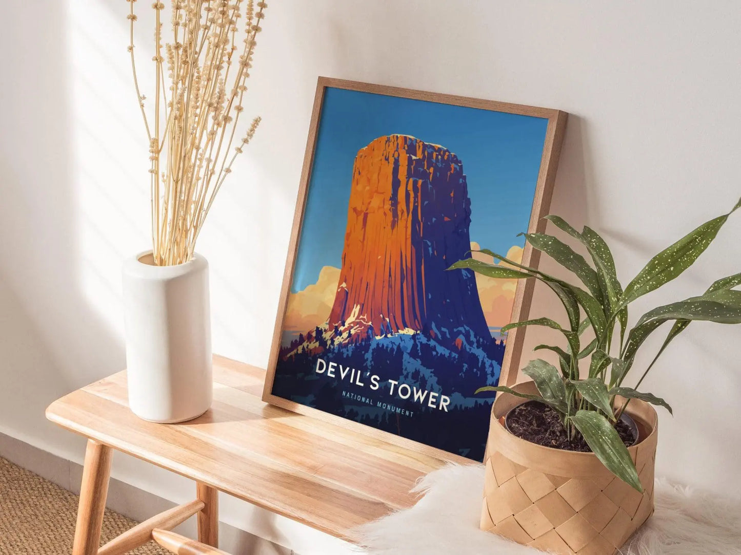 Devil&#39;s Tower National Monument Poster - Iconic Wyoming Landmark, Available Framed/Unframed, Perfect Gift for Hikers and Travelers