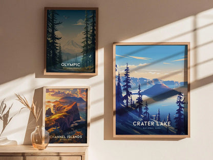 Crater Lake National Park, Oregon Poster - Vibrant Landscape Art, Available Framed or Unframed, Crater Lake Travel Print, National Park Gift