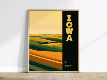 Iowa, The Hawkeye State Poster - Abstract Rolling Hills Landscape, Available Framed/Unframed, Perfect for Home Decor, Great Iowa State Gift