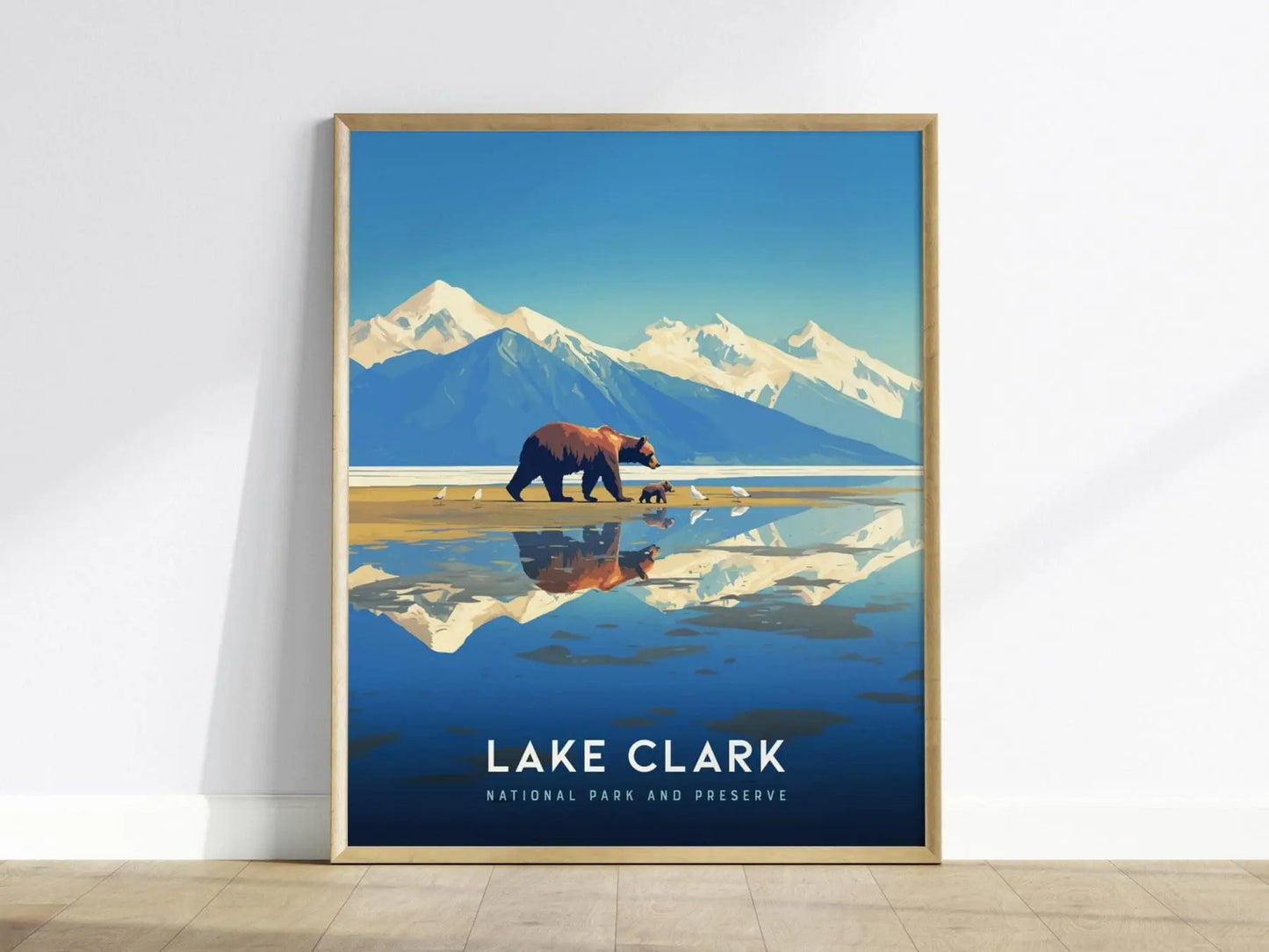 Lake Clark National Park and Preserve, Alaska Poster - Majestic Mountain and Bear View, Available Framed/Unframed, Great National Park Gift