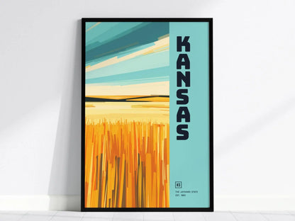 Kansas, The Jayhawk State Poster - Abstract Great Plains Landscape, Available Framed/Unframed, Ideal for Home Decor, Great Kansas Gift