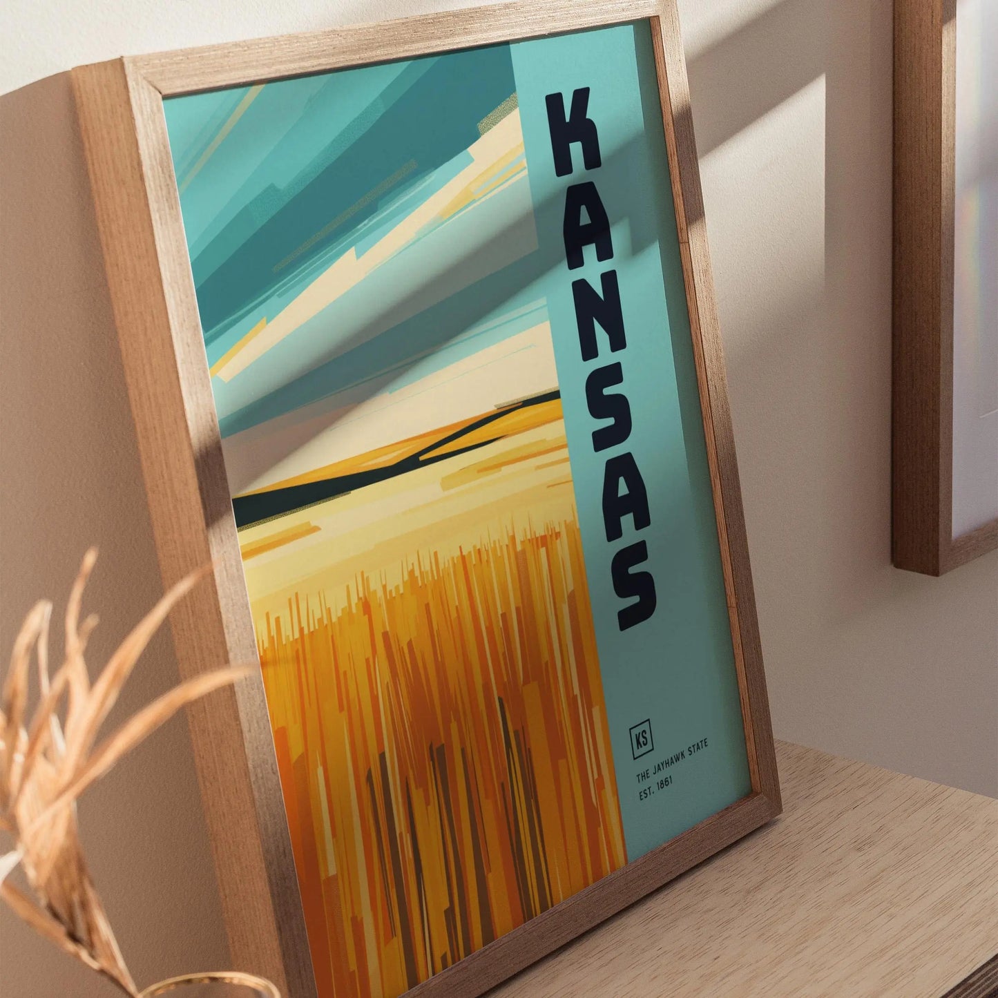 Kansas, The Jayhawk State Poster - Abstract Great Plains Landscape, Available Framed/Unframed, Ideal for Home Decor, Great Kansas Gift