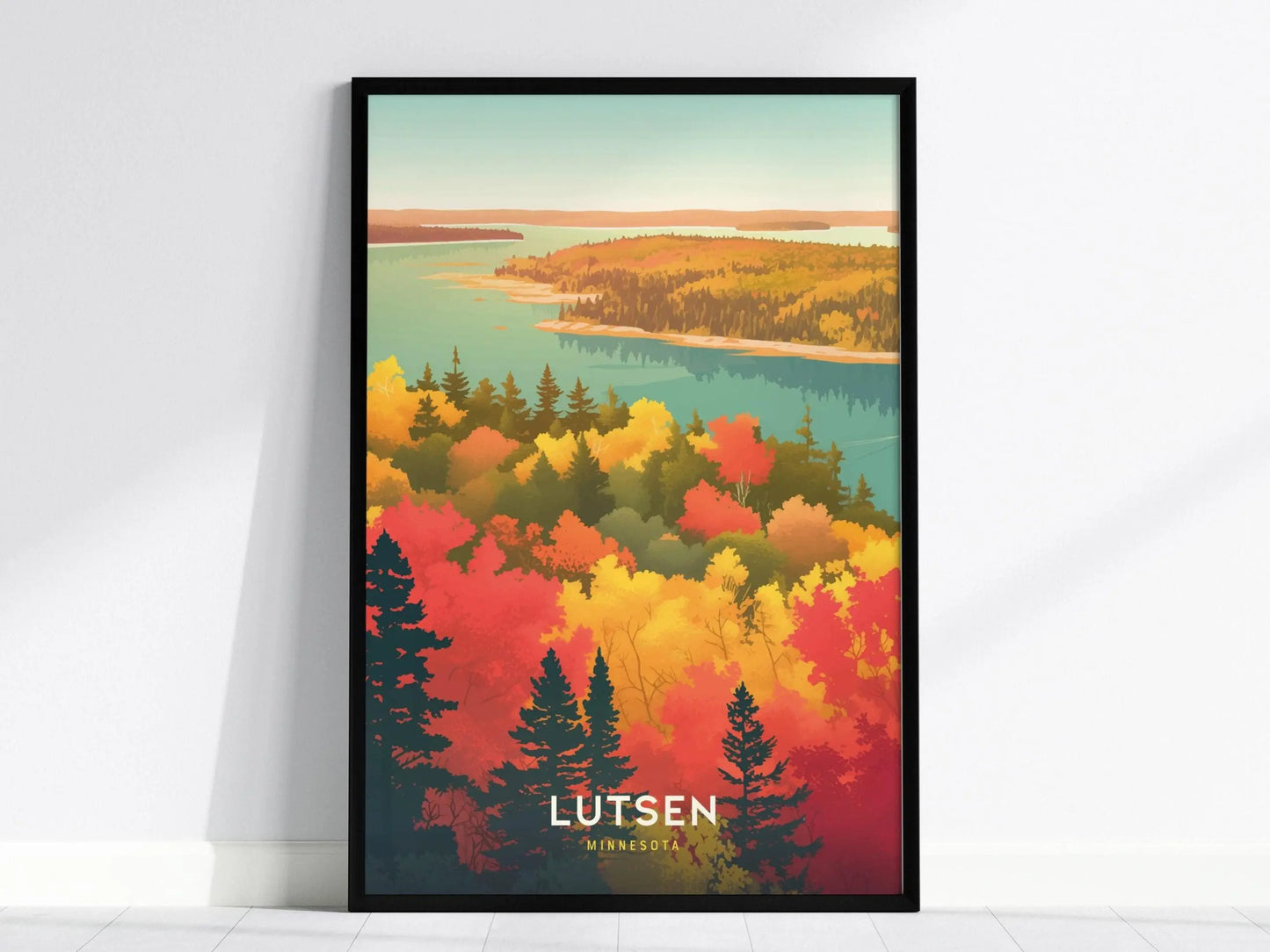 Lutsen, Minnesota Poster - Autumn Foliage and Mountain Views, Available Framed/Unframed, Perfect for Nature Lovers, Beautiful Fall Colors