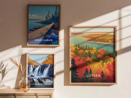 Lutsen, Minnesota Poster - Autumn Foliage and Mountain Views, Available Framed/Unframed, Perfect for Nature Lovers, Beautiful Fall Colors