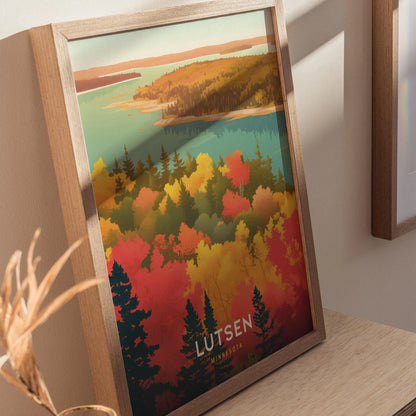 Lutsen, Minnesota Poster - Autumn Foliage and Mountain Views, Available Framed/Unframed, Perfect for Nature Lovers, Beautiful Fall Colors