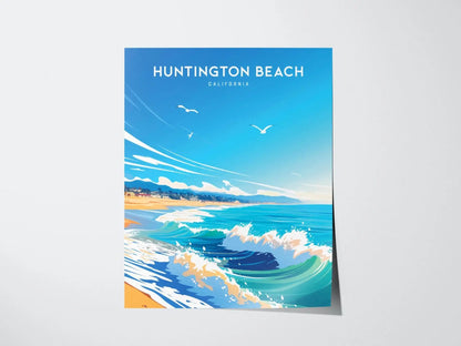 Huntington Beach, California Poster - Vibrant Surf City Scene, Perfect for Home Decor, Available Framed or Unframed, Coastal Home Decor