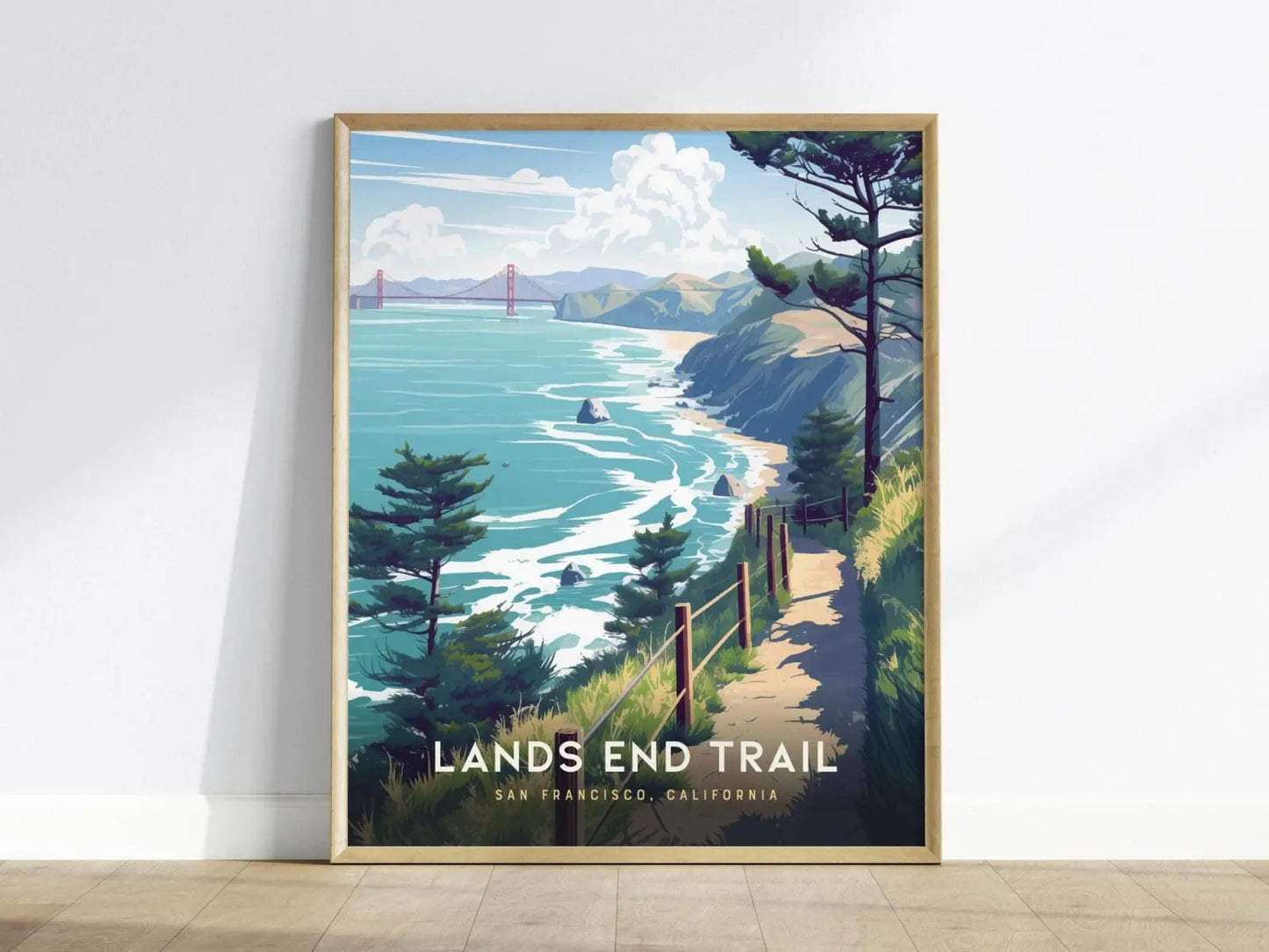 Lands End Trail, San Francisco, California Poster – Scenic View with Golden Gate Bridge, Available Framed/Unframed, Coastal Wall Decor