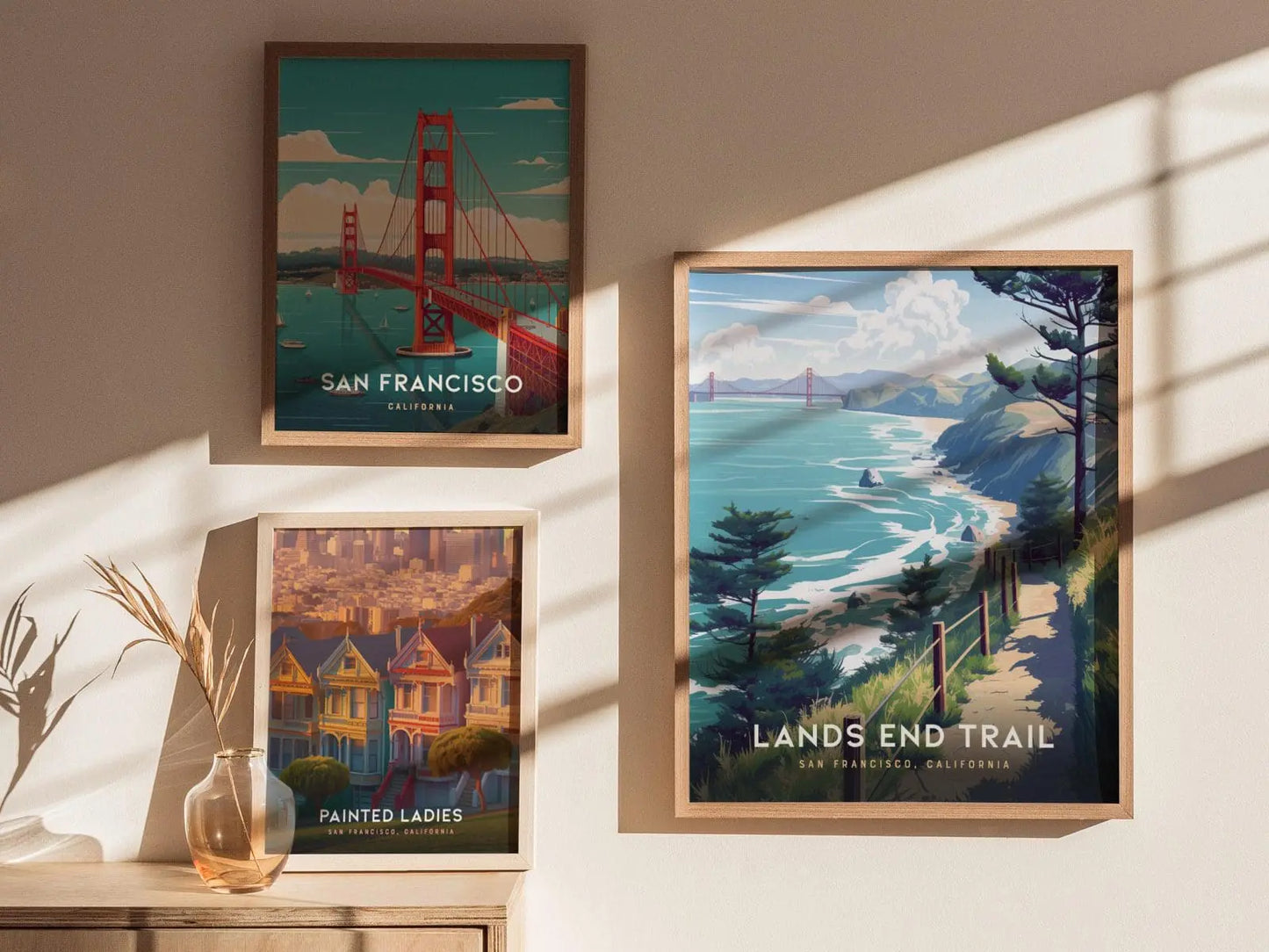 Lands End Trail, San Francisco, California Poster – Scenic View with Golden Gate Bridge, Available Framed/Unframed, Coastal Wall Decor