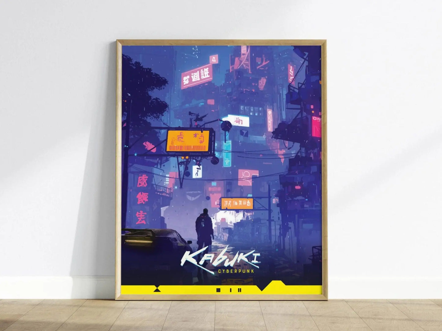 Kabuki, Cyberpunk Poster – Vibrant Night City Streets Scene, Perfect Decor for Cyberpunk Gamers, Gamer Decor Gift, Watson Street Art