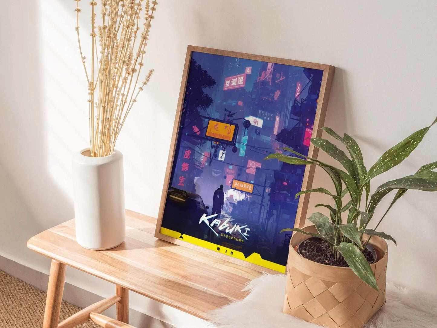 Kabuki, Cyberpunk Poster – Vibrant Night City Streets Scene, Perfect Decor for Cyberpunk Gamers, Gamer Decor Gift, Watson Street Art