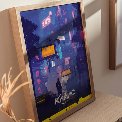 Kabuki, Cyberpunk Poster – Vibrant Night City Streets Scene, Perfect Decor for Cyberpunk Gamers, Gamer Decor Gift, Watson Street Art