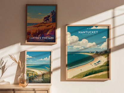 Nantucket, Massachusetts Poster - Iconic Coastal Scenery, Perfect for Home Decor, Available Framed or Unframed, Coastal Wall Art Decor