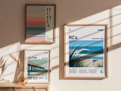 RC's Melbourne Florida Surf Spot Framed Poster | Satellite Beach FL Florida Wave Travel Print | Surfing Modern Wall Art Coastal Decor | Minimalist Design Man Cave Surfer Gift