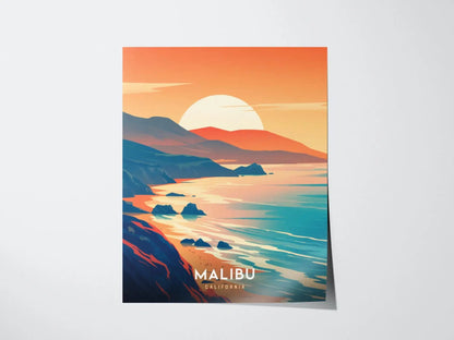 Malibu, California Poster - Abstract Rugged Coastline Art, Available Framed or Unframed, Perfect Coastal Home Decor, Great Office Decor Gift