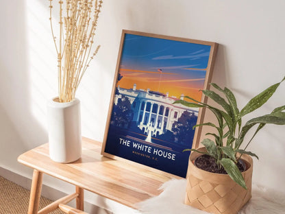 The White House, Washington DC Poster – Iconic Landmark Art, Available Framed/Unframed, Ideal Gift for History Buffs and Election 2024 Gift