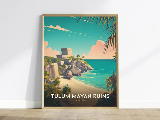 Tulum Maya Ruins, Mexico Poster - Stunning Beach and Ancient Ruins View, Available Framed or Unframed, Perfect Gift for Travelers