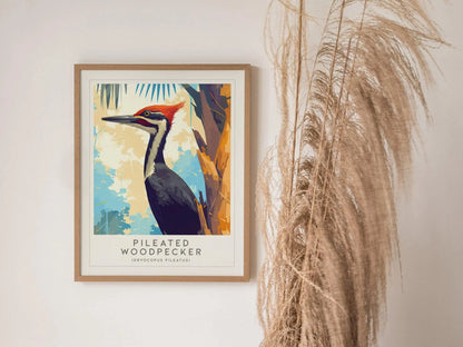 Pileated Woodpecker Bird Lover Modern Framed Wall Art | Cottagecore Audubon Wildlife Poster | Rustic Farmhouse Nature Decor | Cozy Cabin Painting Print