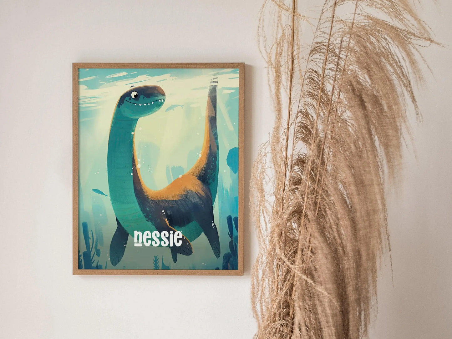 Nessie Cute Cryptids Wall Art Series | Loch Ness Monster Kids Room Framed Poster | Children's Illustration Toddler Boys Bedroom Nursery Print Set