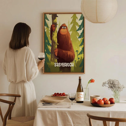 Sasquatch Cute Cryptids Wall Art Series | Bigfoot Kids Room Framed Poster| Children's Illustration Toddler Boys Bedroom Nursery Print