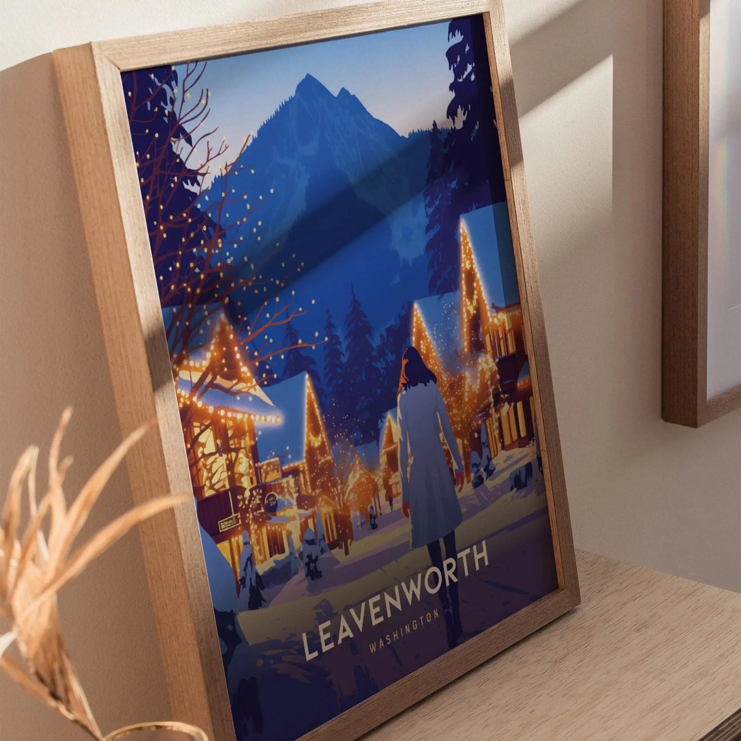 Leavenworth, Washington Poster – Charming Snow-Covered Winter Scene, Available Framed/Unframed, Perfect Holiday Decor, Christmas Gift