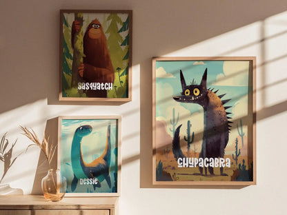 Chupacabra Cute Cryptids Wall Art Series | Fun Kids Room Framed Poster | Toddler Boys Bedroom Child's Nursery Print | Southwest Cryptozoology Myth Lore