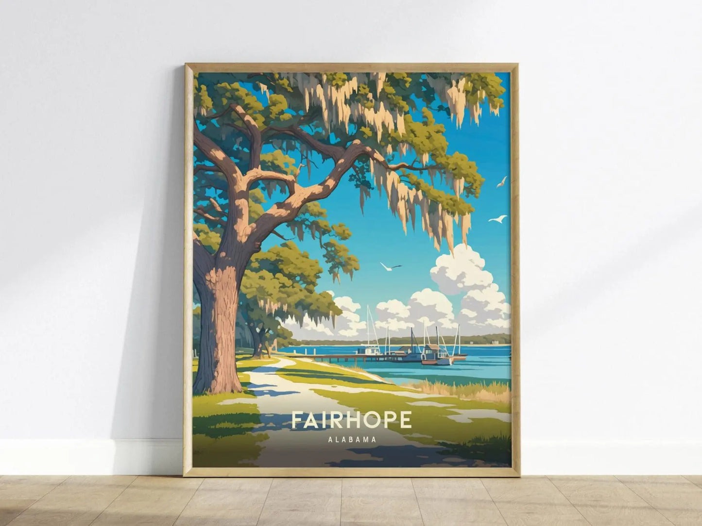 Fairhope, Alabama Poster – Scenic Southern Live Oak by the Water, Available Framed/Unframed, Gift for Fairhope Fans, Southern Home Decor