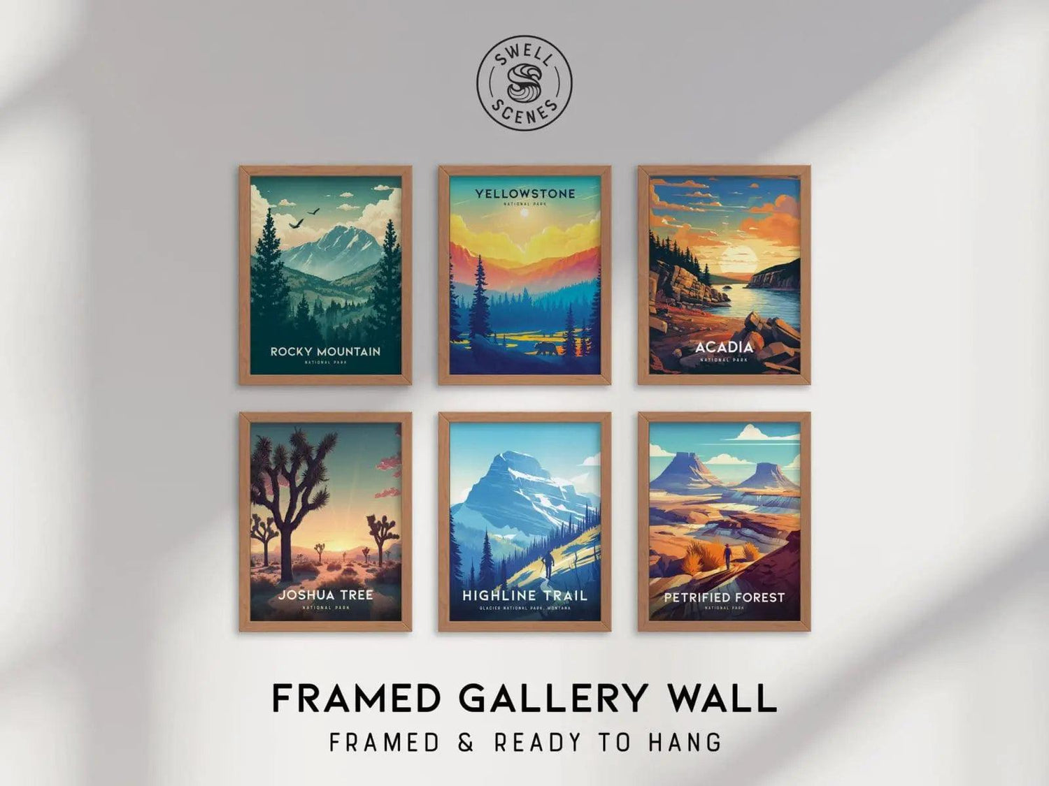 National Parks Gallery Wall FRAMED or UNFRAMED Pick 6 Vintage Travel Poster Set Scenic Nature Lover Gift Staging Artwork Outdoors Collection - Swell Scenes