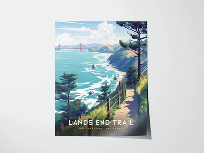 Lands End Trail, San Francisco, California Poster – Scenic View with Golden Gate Bridge, Available Framed/Unframed, Coastal Wall Decor