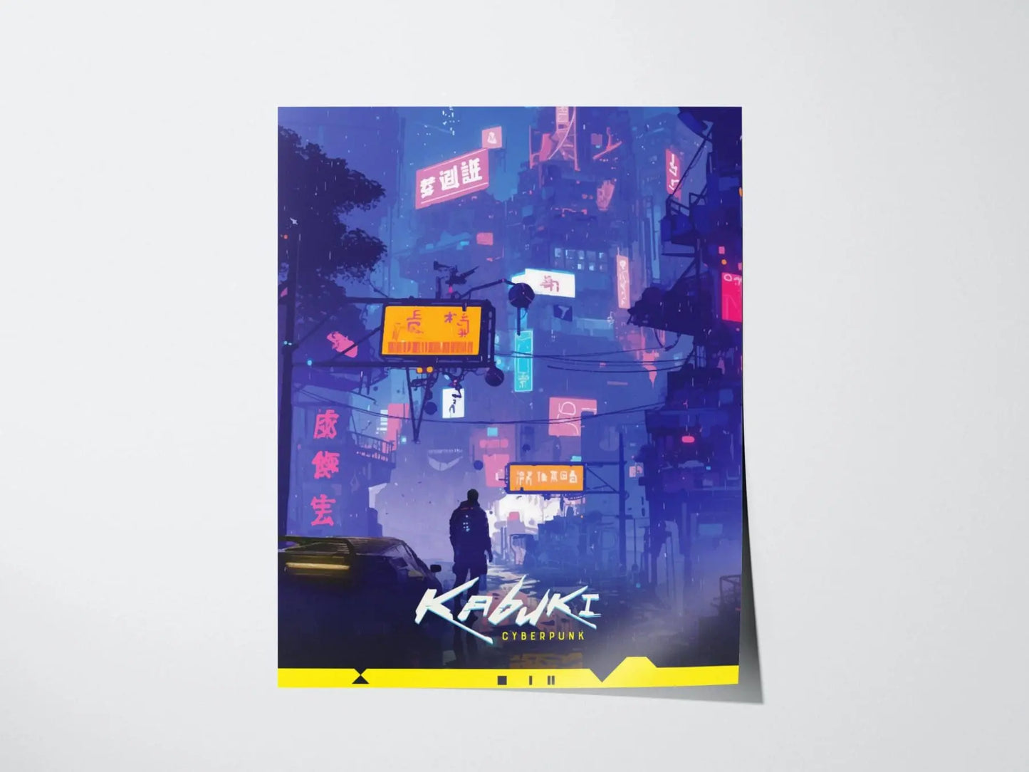 Kabuki, Cyberpunk Poster – Vibrant Night City Streets Scene, Perfect Decor for Cyberpunk Gamers, Gamer Decor Gift, Watson Street Art