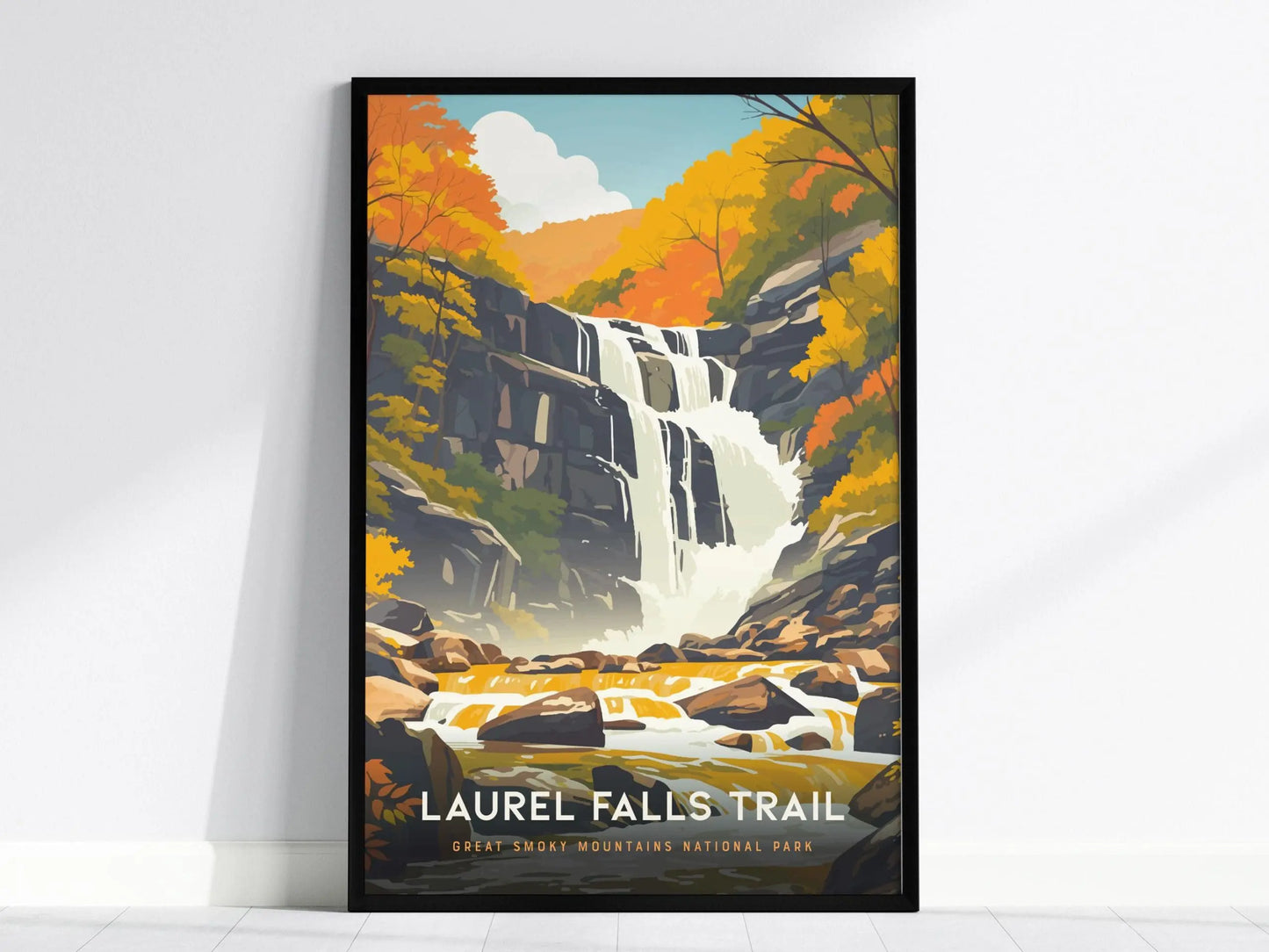 Laurel Falls Trail, Great Smoky Mountains National Park Poster – Iconic Waterfall View, Available Framed/Unframed, Great Hiker Decor Gift