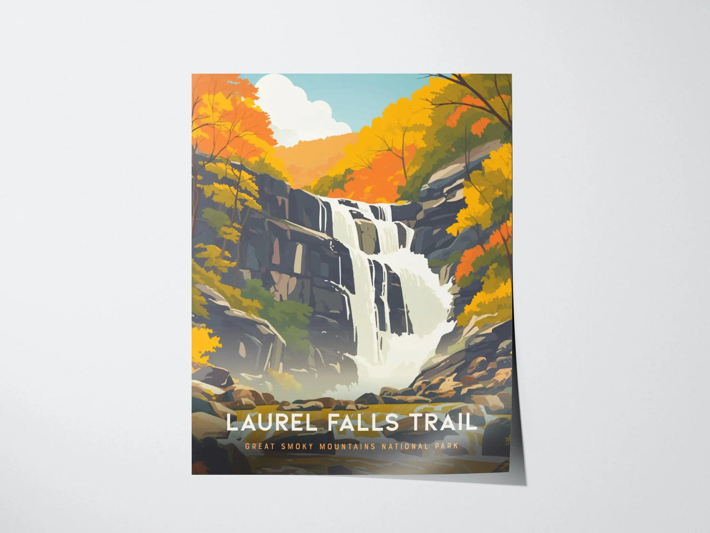 Laurel Falls Trail, Great Smoky Mountains National Park Poster – Iconic Waterfall View, Available Framed/Unframed, Great Hiker Decor Gift