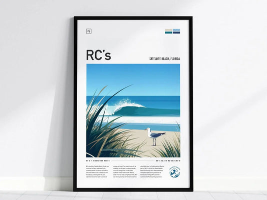 RC's Melbourne Florida Surf Spot Framed Poster | Satellite Beach FL Florida Wave Travel Print | Surfing Modern Wall Art Coastal Decor | Minimalist Design Man Cave Surfer Gift