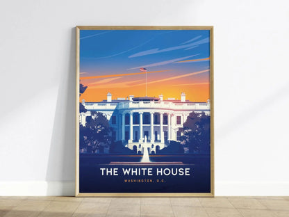 The White House, Washington DC Poster – Iconic Landmark Art, Available Framed/Unframed, Ideal Gift for History Buffs and Election 2024 Gift