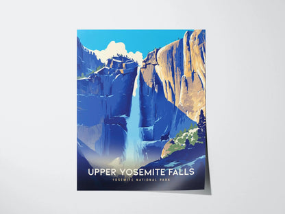 Upper Yosemite Falls California National Park Poster | Iconic Waterfall Framed/Unframed Wall Art | Nature Hiker Home Decor Gift