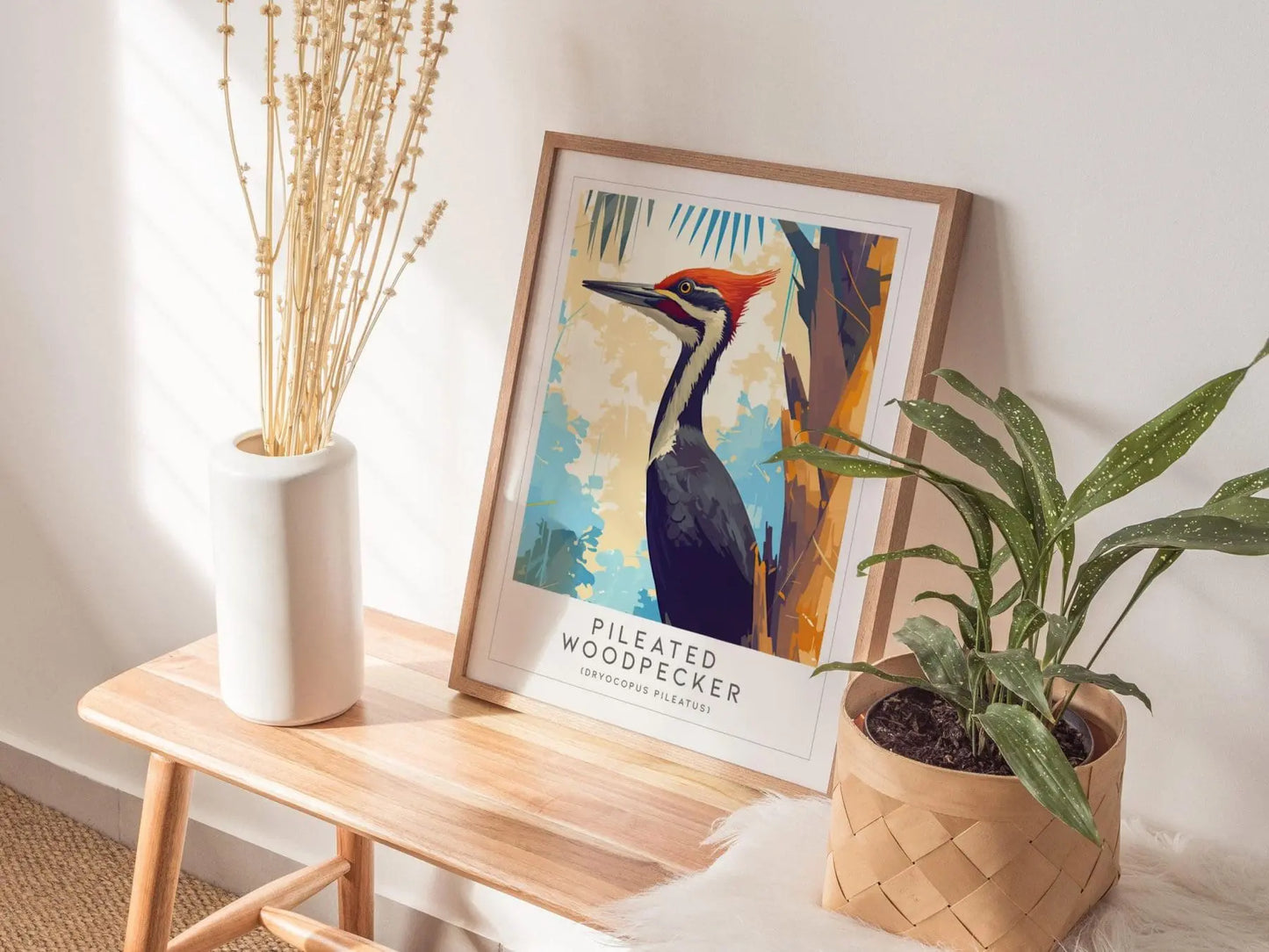 Pileated Woodpecker Bird Lover Modern Framed Wall Art | Cottagecore Audubon Wildlife Poster | Rustic Farmhouse Nature Decor | Cozy Cabin Painting Print