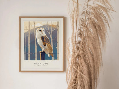 Barn Owl Bird Lover Modern Framed Wall Art | Cottagecore Audubon Wildlife Poster | Rustic Farm House Nature Decor | Cozy Cabin Winter Snow Print