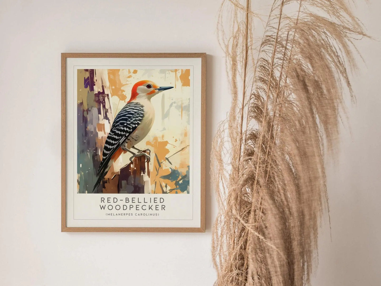 Red-bellied Woodpecker Bird Lover Modern Framed Poster | Cottagecore Audubon Wildlife Wall Art | Rustic Farmhouse Nature Decor Print