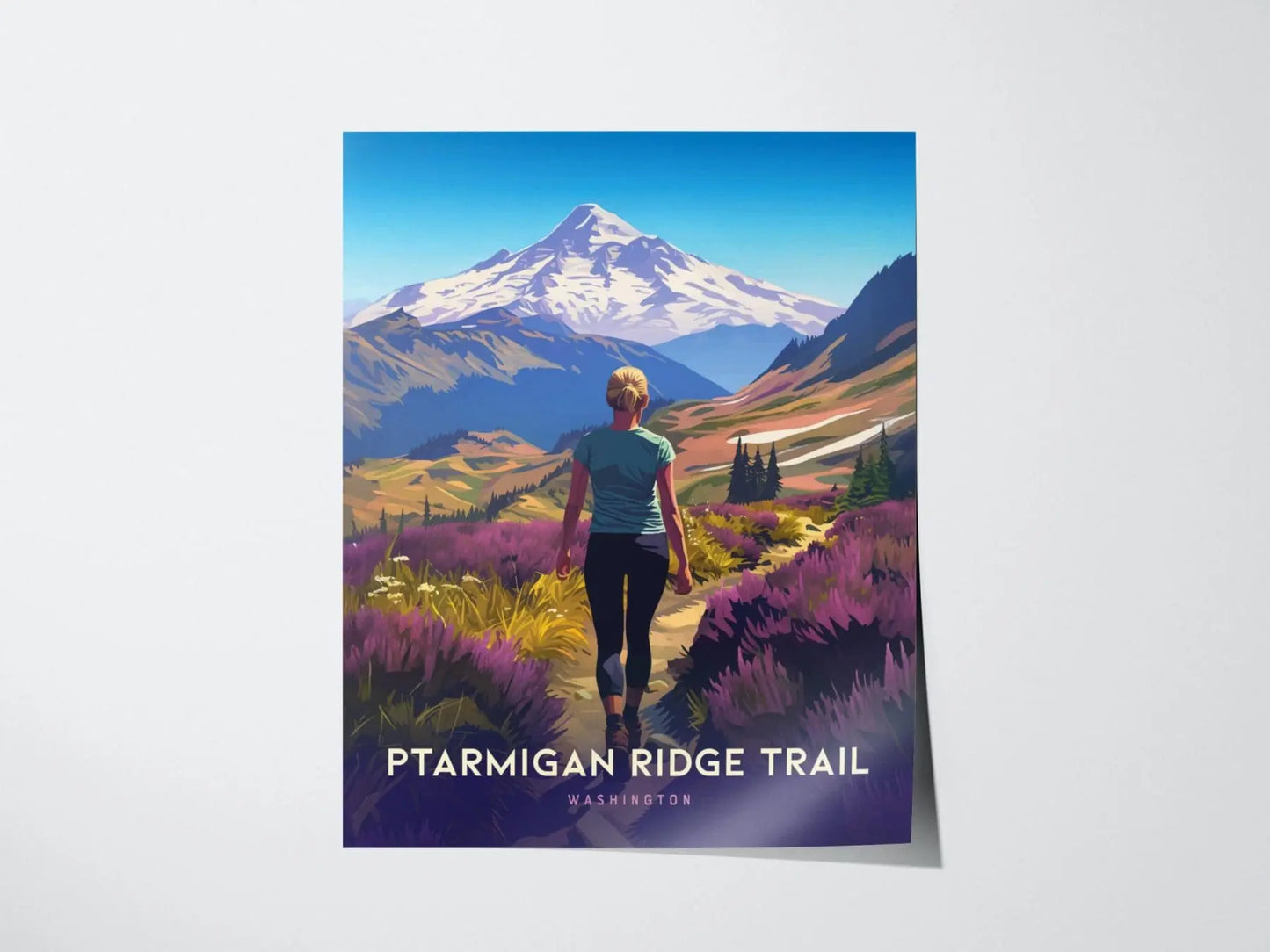 Ptarmigan Ridge Trail, Washington Poster – Scenic Hike with Mt. Baker View, Available Framed/Unframed, Perfect Gift for Hikers, Home Decor