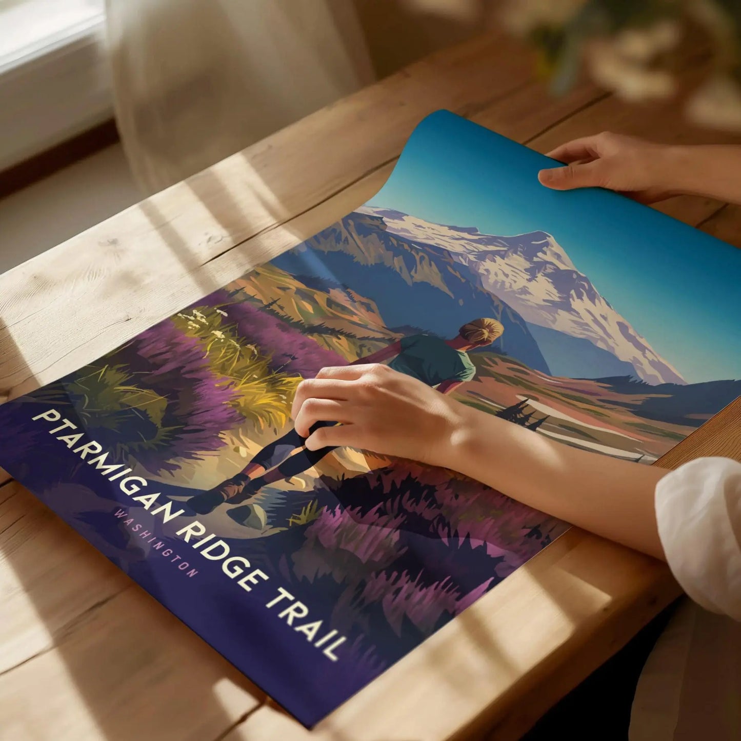 Ptarmigan Ridge Trail, Washington Poster – Scenic Hike with Mt. Baker View, Available Framed/Unframed, Perfect Gift for Hikers, Home Decor