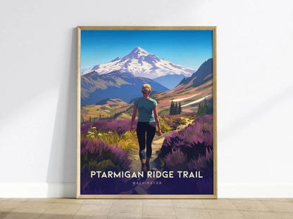 Ptarmigan Ridge Trail, Washington Poster – Scenic Hike with Mt. Baker View, Available Framed/Unframed, Perfect Gift for Hikers, Home Decor