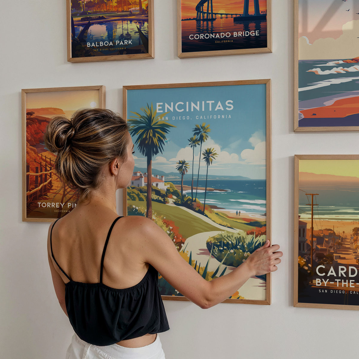 San Diego (category) Travel Gallery Wall | Set of 4 | Travel Art Prints | Matching Prints — styled in a modern interior